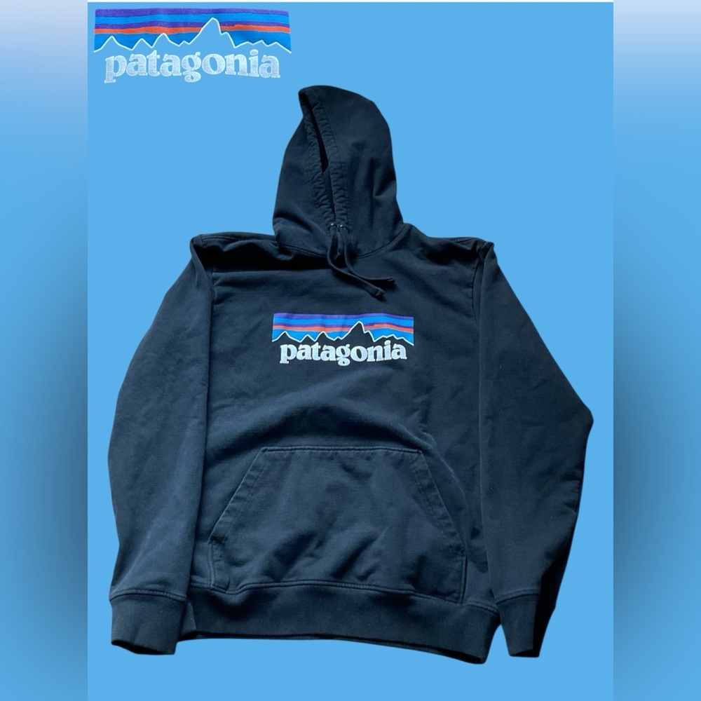 Patagonia Mens Black Pullover P-6 Logo Uprisal Hoody Hoodie Size Medium